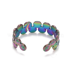 Радужное ионное покрытие (IP) 304 нержавеющая сталь плоское круглое открытое кольцо-манжета для женщин&nbsp;RJEW-A005-34MC