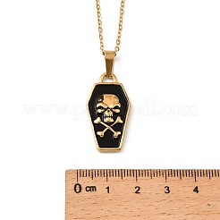 Тема Хэллоуина гроб из нержавеющей стали 304 с черной эмалью и подвеской-черепом для мужчин&nbsp;LS-NJEW-Z090-01G