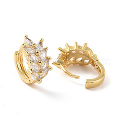 Прозрачные серьги-кольца из пшеницы с кубическим цирконием EJEW-F298-18G