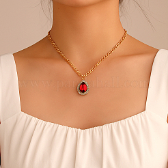 4 шт. 4 цвета латунные стразы каплевидная подвеска алюминиевая цепь ожерелья для женщин NJEW-HY0001-33