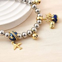 Латунные эмалевые круглые бусины браслеты с подвесками для женщин BJEW-D317-11B-PG