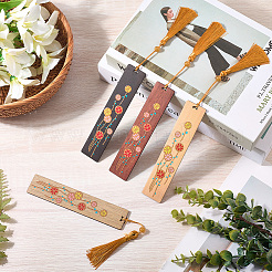 4шт 4-х цветный деревянный прямоугольник с цветочными закладками&nbsp;AJEW-GF0011-64