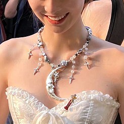 Большие подвески из искусственного жемчуга в виде луны и звезды из сплава и серебристого пластика для женщин FS-WG21961-01