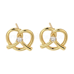 Серьги-гвоздики в форме сердца из латуни с микропаве из прозрачного кубического циркония&nbsp;EJEW-H143-17G