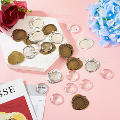 32 шт. 3 стиля подвески-кабошоны из сплава в тибетском стиле с прозрачными стеклянными кабошонами&nbsp;FIND-TA0004-79