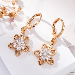 Серьги с застежкой-защелкой из латуни с прозрачным фианитом и прозрачным фианитом EJEW-K300-53G