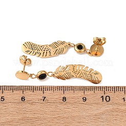 Серьги-гвоздики с подвесками в виде перьев из нержавеющей стали 304 EJEW-F393-03G