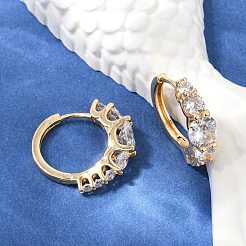 Серьги-кольца из латуни с прозрачным фианитом EJEW-Q016-14G