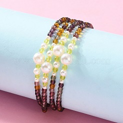 Длинные ожерелья из пластиковых искусственных жемчужин и стеклянных круглых бусин для женщин NJEW-A045-06