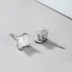 Элегантные серебряные серьги-гвоздики с квадратным цирконием для женского праздника VR4295