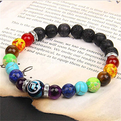 12 созвездие 7 чакры натуральный лавовый камень & агат & аметист & тигровый глаз & бирюза & стеклянные круглые бусины эластичные браслеты&nbsp;WG33A89-11