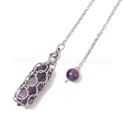 304 нержавеющая сталь цепь макраме мешочек пуля натуральный розовый кварц и аметист и синтетическая бирюза держатель маятники для лозоходства PALLOY-JF02881