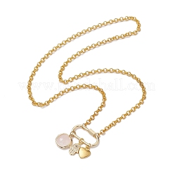 Ожерелья с подвесками из железа и натурального розового кварца NJEW-JN04905