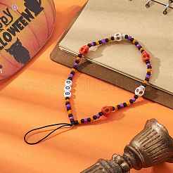 Мобильные ремни из стеклянных бус на Хэллоуин HJEW-TA00010