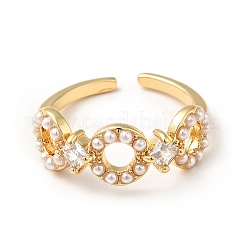 Открытое кольцо-кафф бесконечности из прозрачного кубического циркония с акриловой жемчужиной KK-E060-19G