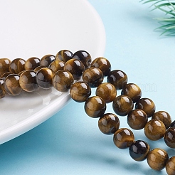 Круглые тигровый глаз бисер пряди Z0RQT013