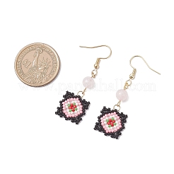 Серьги-подвески ручной работы из стеклянных бусин с узором «окно-решетка» EJEW-MZ00560-02