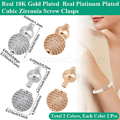 4 шт. 2-цветные латунные микропаве прозрачные кубические циркониевые винтовые застежки KK-BBC0018-87