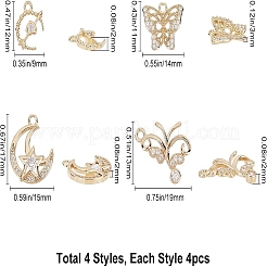 16 шт. 4 стиля латунные подвески с микропаве и кубическим цирконием KK-SC0001-91LG