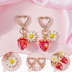 2 шт. подвеска из сплава с эмалью и акрилом в виде клубники и цветов&nbsp;HJEW-SP0001-12B