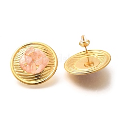 Серьги-гвоздики из нержавеющей стали 304 с натуральным розовым кварцем EJEW-R012-02G-01