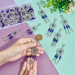 24 шт. плетеная сетка/паутина с перьями в тибетском стиле&nbsp;HJEW-NB0001-94