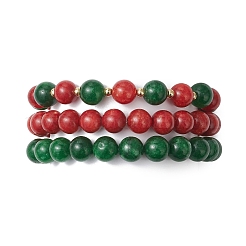 3 шт. браслет из окрашенного натурального малазийского нефрита и латунных круглых бусин&nbsp;BJEW-JB13445