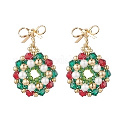 Рождественский венок стеклянные серьги-гвоздики EJEW-MZ00509