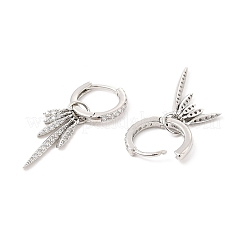 Прозрачные серьги-кольца с листьями кубического циркония&nbsp;EJEW-P213-05P