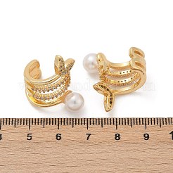 Серьги-каффы из латуни с микропаве из прозрачных кубических цирконий в форме рыбьего хвоста&nbsp;EJEW-Z111-04G-01