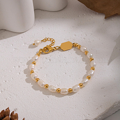 Браслеты из натурального пресноводного жемчуга и бусин из нержавеющей стали для женщин XK1851