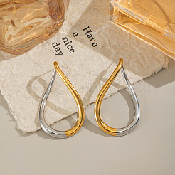 Двухцветные полые серьги-гвоздики из нержавеющей стали 304 в форме капли UK5344