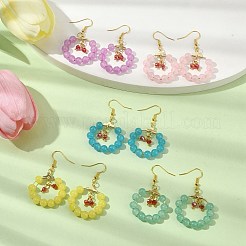 Серьги с подвесками и кольцом из искусственного нефрита из стеклянных бусин EJEW-JE05568