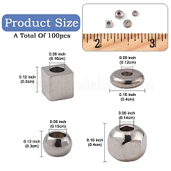 100 шт. 4-х видов проставочных бусин из нержавеющей стали 304&nbsp;STAS-YW0002-81