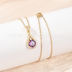 Подвеска в форме капли из латуни с микропаве из кубического циркония NJEW-C076-23G