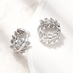 Серьги-кольца в форме листа с микропаве из прозрачных кубических цирконий из латуни EJEW-P322-15P