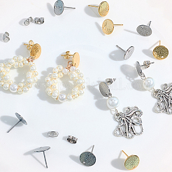 32 шт. 2 цвета 201 нержавеющая сталь плоская круглая фурнитура для сережек-гвоздиков&nbsp;STAS-BBC0008-90