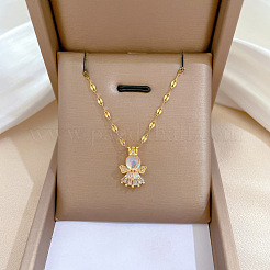 Ожерелья с подвеской в виде ангела из нержавеющей стали 304 с микропаве из прозрачных кубических цирконий FS-WG39094-01