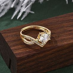Кольца для женщин с микропаве из латуни и прозрачными кубическими цирконами RJEW-U049-03G
