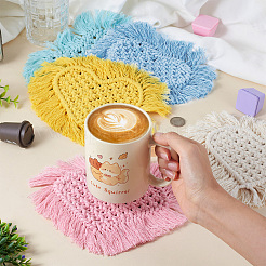 5 шт. 5-х цветные хлопковые коврики для чашек в технике макраме&nbsp;AJEW-MB0001-03