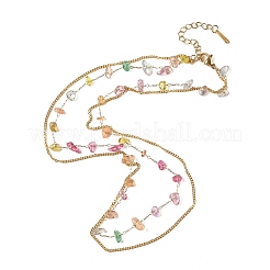 Двухслойные ожерелья из нержавеющей стали 304 и натуральных смешанных камней с разноцветной крошкой для женщин NJEW-Z061-06G-01