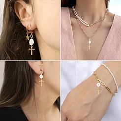 12 подвеска из натурального культивированного пресноводного жемчуга и 201 из нержавеющей стали&nbsp;PALLOY-YW00147