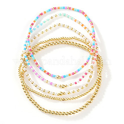 4шт 4 стиля латунные и стеклянные круглые бусины эластичные браслеты для женщин&nbsp;DV1871-4