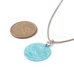 Плоский круглый кулон из натуральной раковины с круглыми змеиными цепочками&nbsp;NJEW-JN04219