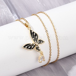 Бабочка латунный микропаве кубический цирконий кулон ожерелья для женщин NJEW-C076-03G