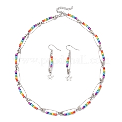Комплекты из подвесных серег и ожерелий из стеклянных бусин чакра SJEW-JS01364