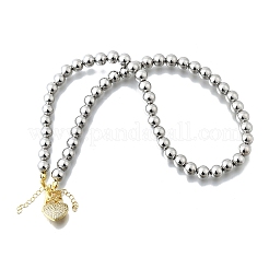 Латунный микропаве прозрачный кубический цирконий кулон в форме сердца круглые бусины ожерелья для женщин NJEW-D314-07PG
