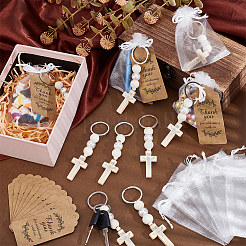 30 шт. брелок-крест из дерева и пластика с жемчужной подвеской&nbsp;KEYC-GO0001-18
