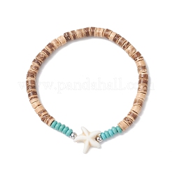 Натуральный кокос с синтетическими бирюзовыми бусинами эластичные браслеты для мужчин и женщин&nbsp;BJEW-JB11743-02