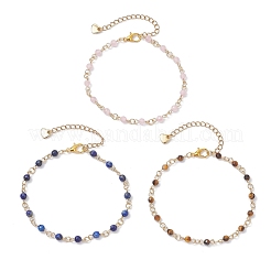 3 шт. 3 стиля браслетов из натуральных смешанных драгоценных камней и ограненных круглых бусин кошачьего глаза для женщин и мужчин BJEW-JB12507